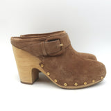 Veronica Beard Dacey Wooden Heel Clogs Brown Suede Size 7.5