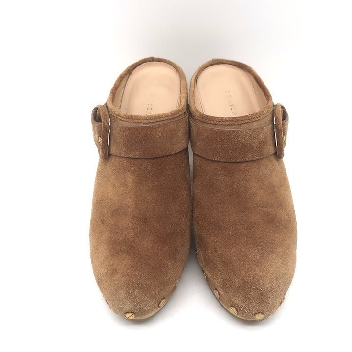 Veronica Beard Dacey Wooden Heel Clogs Brown Suede Size 7.5