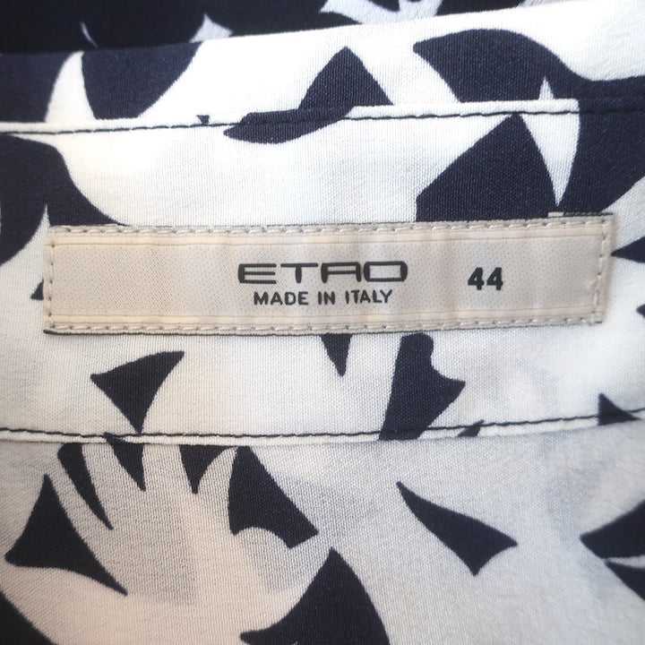 Etro Shadow Floral Print Button Down Tunic Blouse Navy/White Silk Size 44
