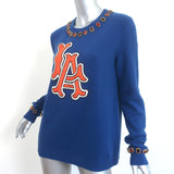 Gucci x MLB LA Angels Jeweled Crewneck Sweater Blue Wool Size Medium