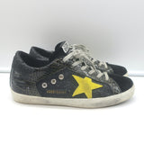 Golden Goose Superstar Glitter Sneakers Black Croc-Print Patent Leather Size 38