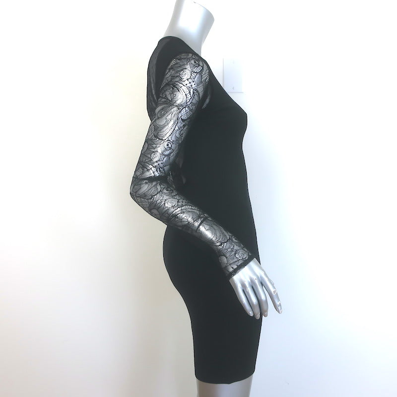 Emilio Pucci Lace Open-Back Mini Dress Black Stretch Wool Jersey Size Small NEW