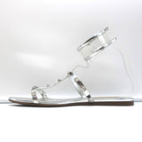 Valentino Rockstud & PVC Ankle Strap Sandals Silver Metallic Leather Size 40