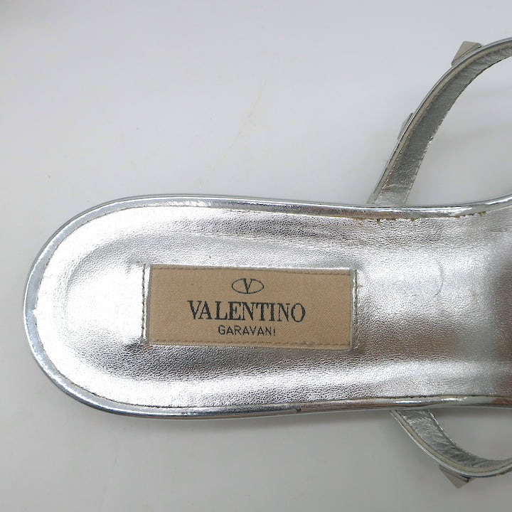 Valentino Rockstud &amp; PVC Ankle Strap Sandals Silver Metallic Leather Size 40