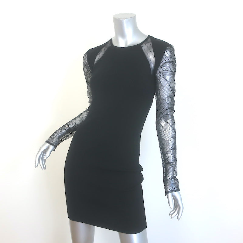 Emilio Pucci Lace Open-Back Mini Dress Black Stretch Wool Jersey Size Small NEW