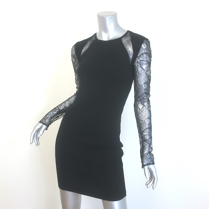 Emilio Pucci Lace Open-Back Mini Dress Black Stretch Wool Jersey Size Small NEW
