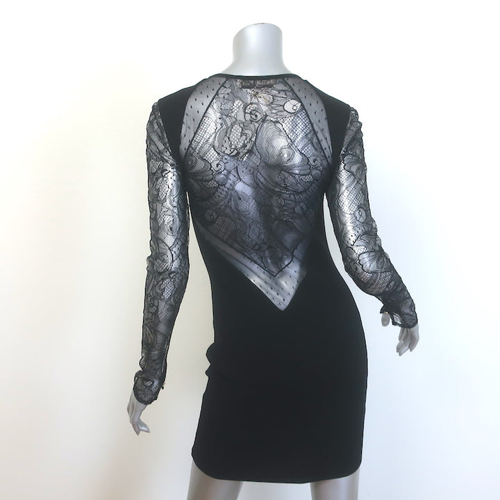 Emilio Pucci Lace Open-Back Mini Dress Black Stretch Wool Jersey Size Small NEW