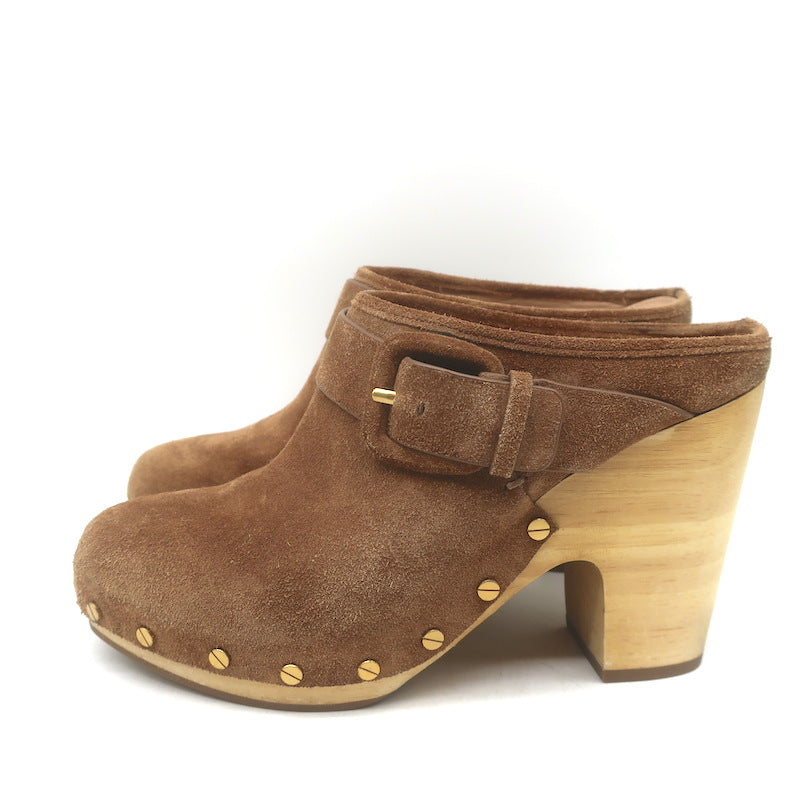 Veronica Beard Dacey Wooden Heel Clogs Brown Suede Size 7.5