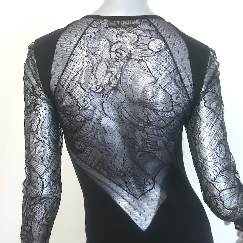 Emilio Pucci Lace Open-Back Mini Dress Black Stretch Wool Jersey Size Small NEW