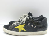 Golden Goose Superstar Glitter Sneakers Black Croc-Print Patent Leather Size 38