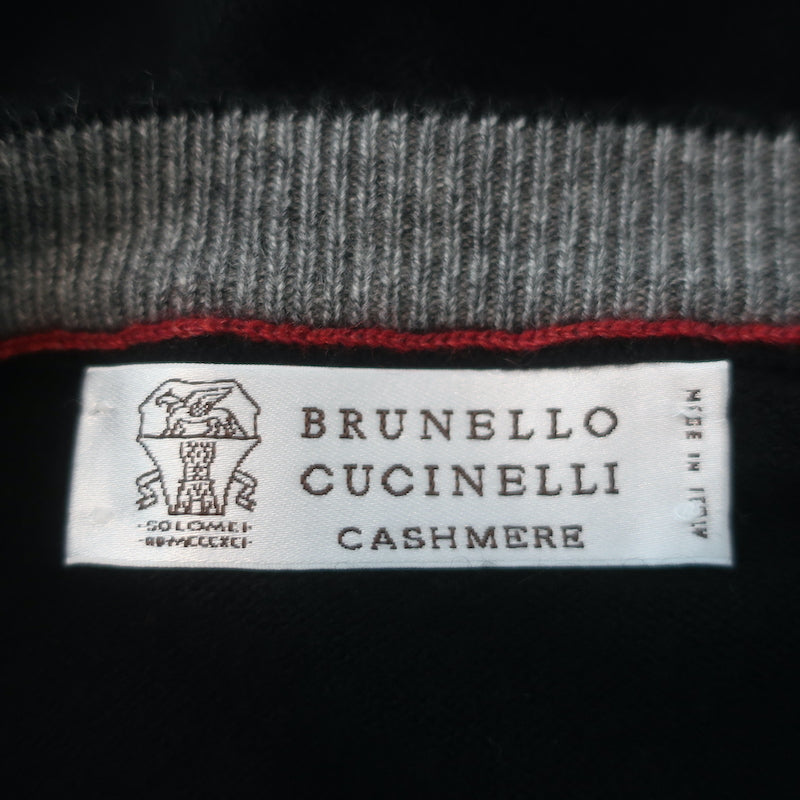 Brunello Cucinelli Contrast-Tipped Cashmere Crewneck Sweater Black Size 50