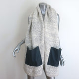 Maison Ullens cream wool-blend wrap shawl with leather pocket, pre-owned and gently worn; authentic refined luxury.