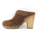 Veronica Beard Dacey Wooden Heel Clogs Brown Suede Size 7.5