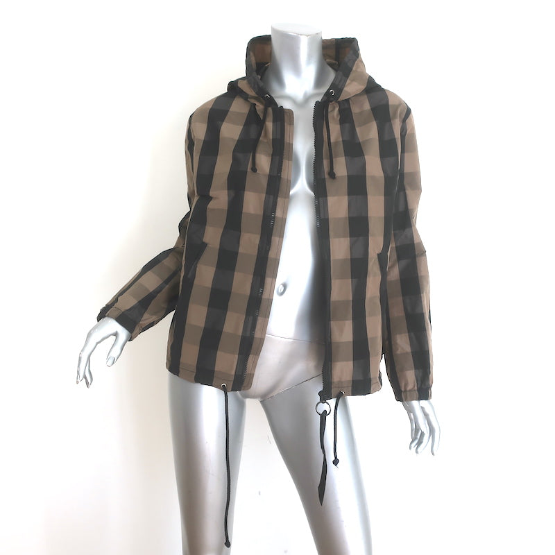 Christian Dior buffalo-check hooded windbreaker, brown &amp; black, pre-owned gently worn luxury jacket (US 4)