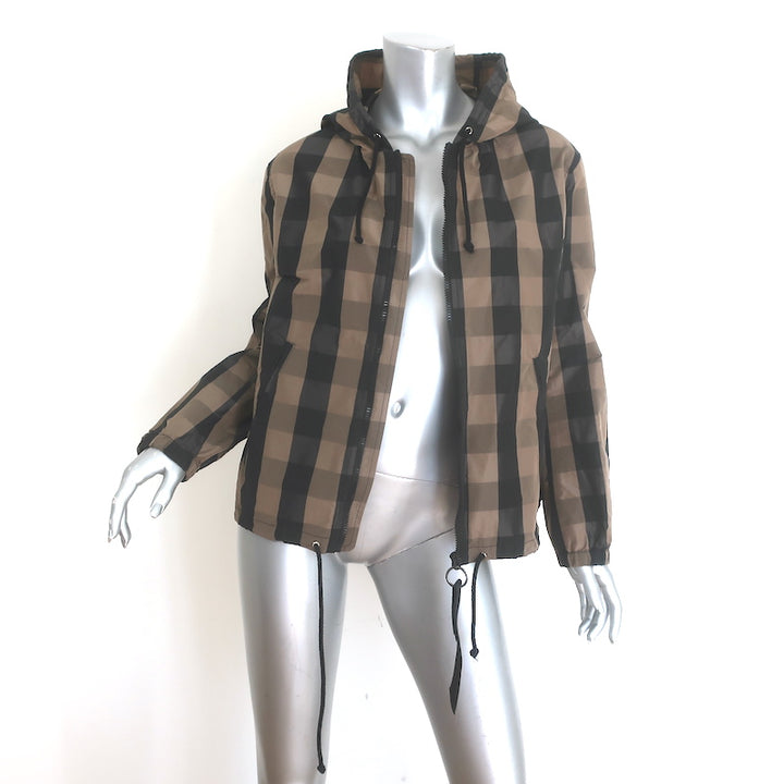 Christian Dior buffalo-check hooded windbreaker, brown &amp; black, pre-owned gently worn luxury jacket (US 4)