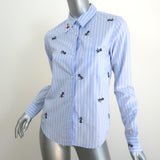 Sonia by Sonia Rykiel Floral-Embroidered Shirt Blue/White Striped Cotton Size 34