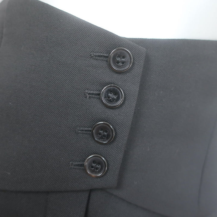 Saint Laurent Button-Waist Cropped Trousers Black Gabardine Size 40