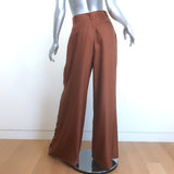 Zimmermann Pleated Satin Wide Leg Pants Brown Silk Size 1
