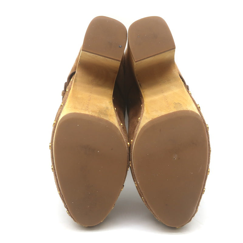 Veronica Beard Dacey Wooden Heel Clogs Brown Suede Size 7.5