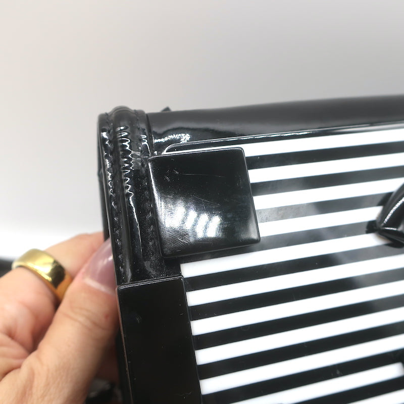 Chanel Boy Brick Striped Flap Bag Black &amp; White Patent Leather Small Crossbody