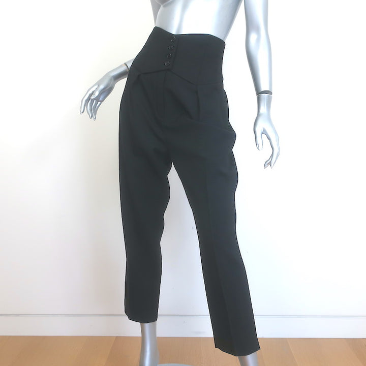 Saint Laurent Button-Waist Cropped Trousers Black Gabardine Size 40