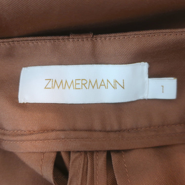 Zimmermann Pleated Satin Wide Leg Pants Brown Silk Size 1
