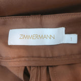 Zimmermann Pleated Satin Wide Leg Pants Brown Silk Size 1