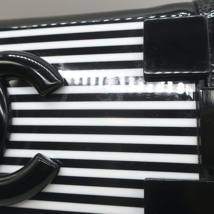 Chanel Boy Brick Striped Flap Bag Black &amp; White Patent Leather Small Crossbody