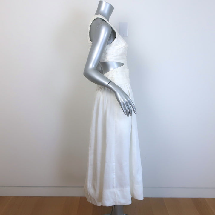 Aje Introspect Pleated Cut Out Midi Dress Ivory Linen-Blend Size AUS 8 / US 4 NEW