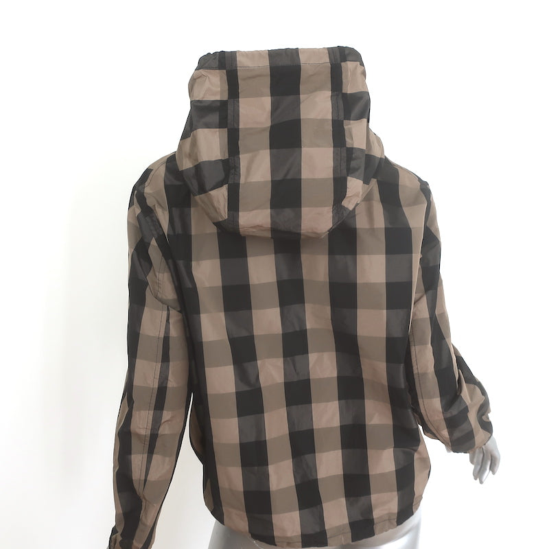 Christian Dior buffalo-check hooded windbreaker jacket in brown and black, pre-owned, gently worn, authentic designer piece