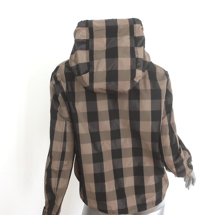 Christian Dior buffalo-check hooded windbreaker jacket in brown and black, pre-owned, gently worn, authentic designer piece