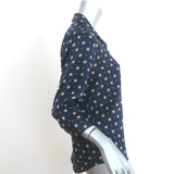 ANINE BING Billie Blouse Navy Medallion Print Satin Size Small 3/4 Sleeve Shirt