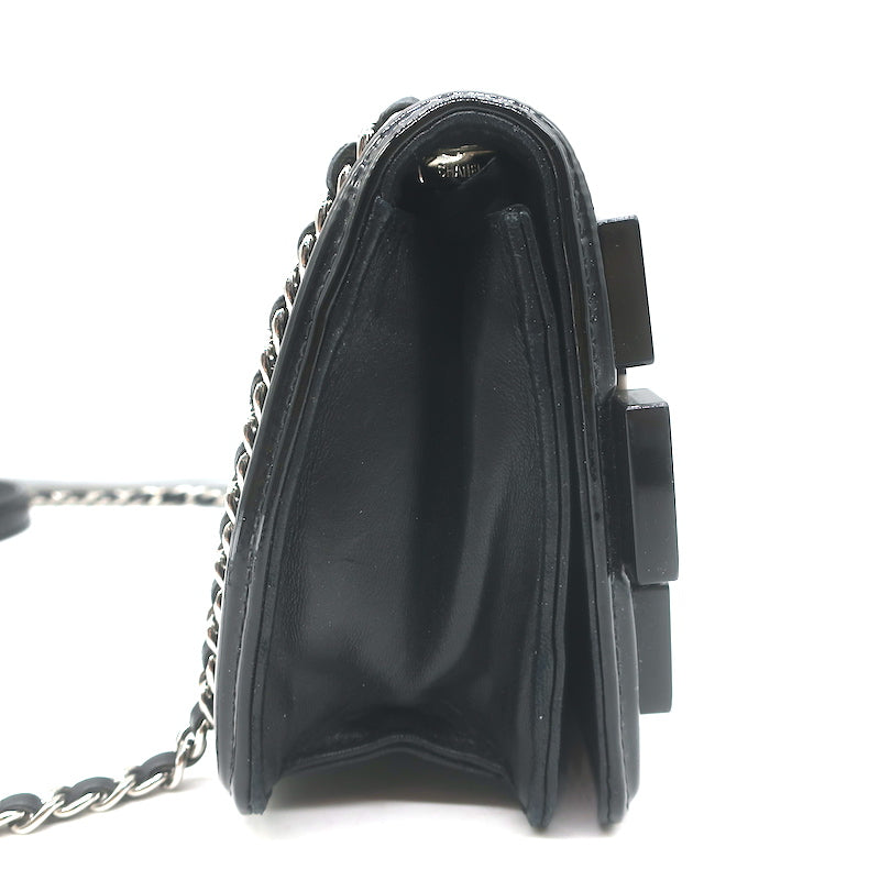 Chanel Boy Brick Striped Flap Bag Black &amp; White Patent Leather Small Crossbody