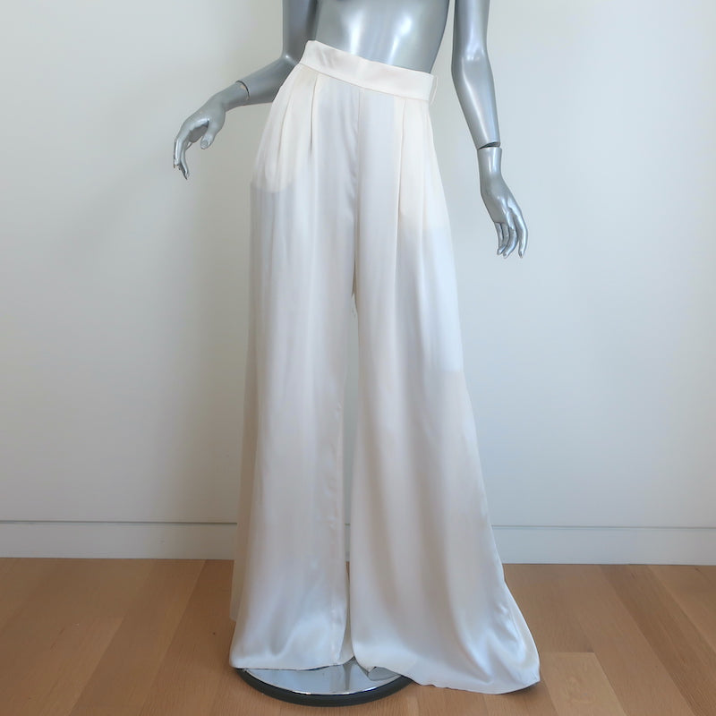 Zimmermann Tuck Belted Wide Leg Pants Cream Silk Satin Size 0