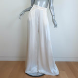 Zimmermann Tuck Belted Wide Leg Pants Cream Silk Satin Size 0