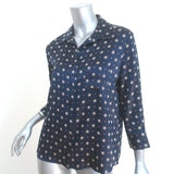 ANINE BING Billie Blouse Navy Medallion Print Satin Size Small 3/4 Sleeve Shirt