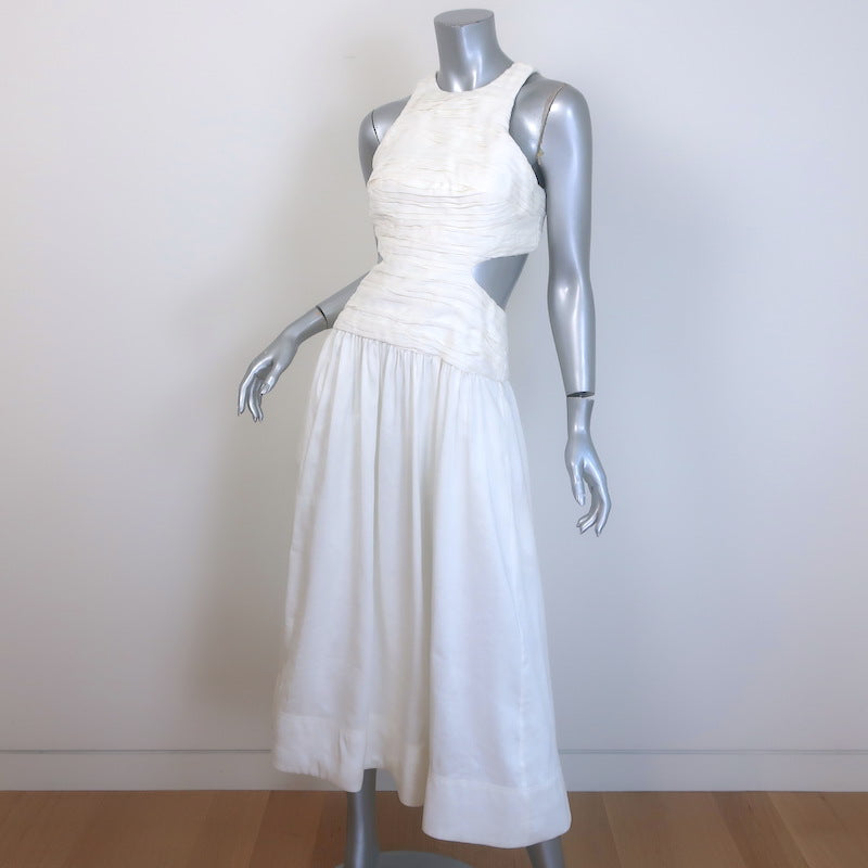 Aje Introspect Pleated Cut Out Midi Dress Ivory Linen-Blend Size AUS 8 / US 4 NEW