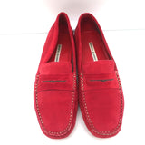 Manolo Blahnik Roadster Driving Loafers Red Suede Size 40 Flat Moccasins