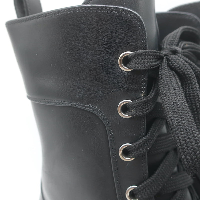 Christian Louboutin Croc Studded Cap Toe Combat Boots Black Leather Size 37