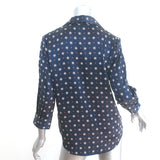 ANINE BING Billie Blouse Navy Medallion Print Satin Size Small 3/4 Sleeve Shirt