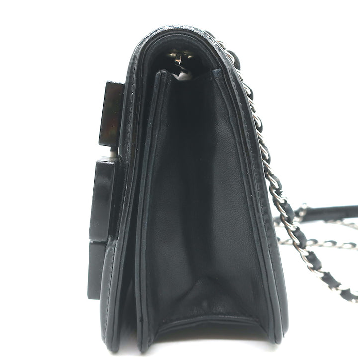 Chanel Boy Brick Striped Flap Bag Black &amp; White Patent Leather Small Crossbody