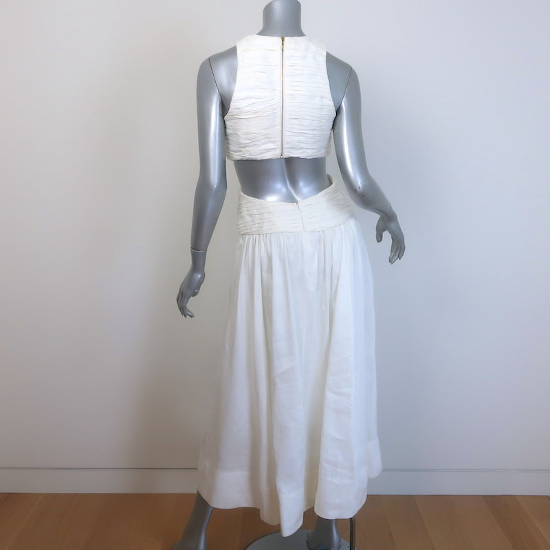 Aje Introspect Pleated Cut Out Midi Dress Ivory Linen-Blend Size AUS 8 / US 4 NEW