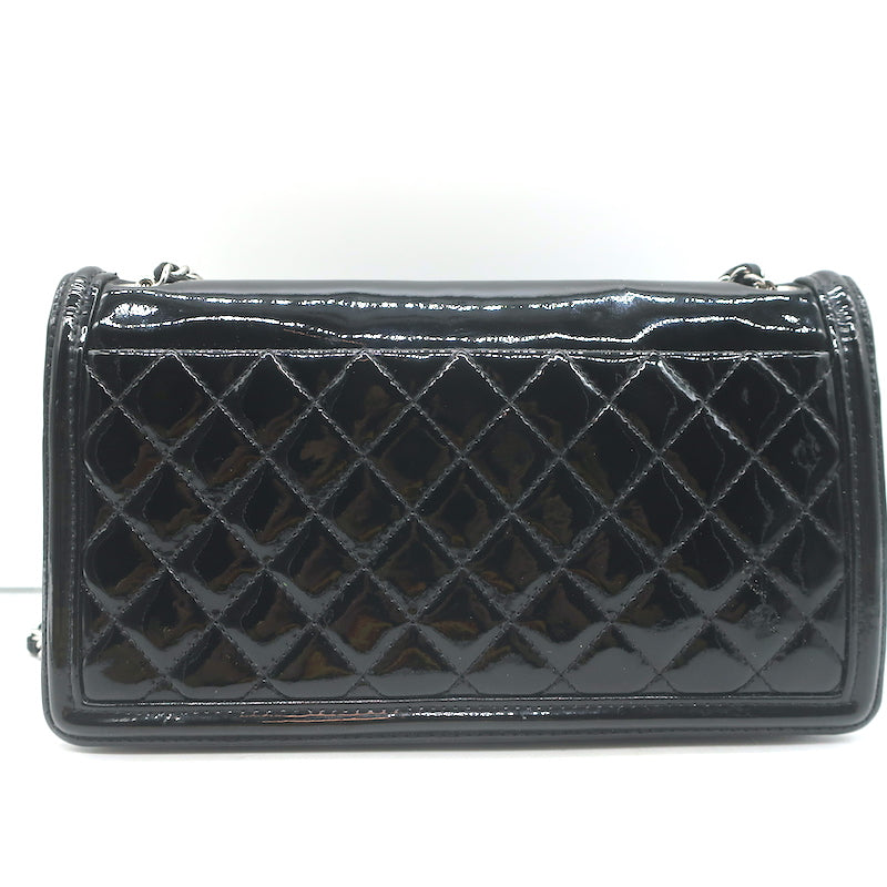 Chanel Boy Brick Striped Flap Bag Black &amp; White Patent Leather Small Crossbody