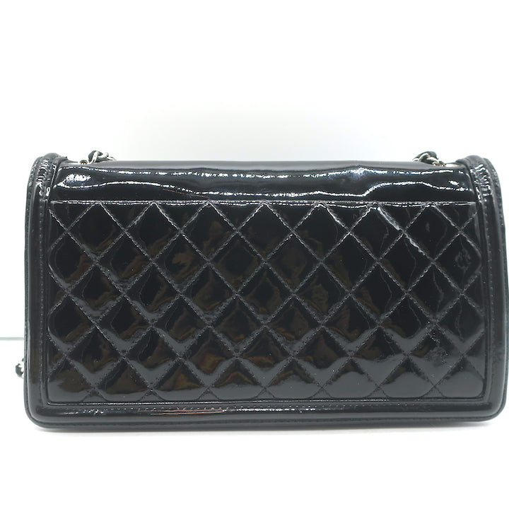Chanel Boy Brick Striped Flap Bag Black &amp; White Patent Leather Small Crossbody