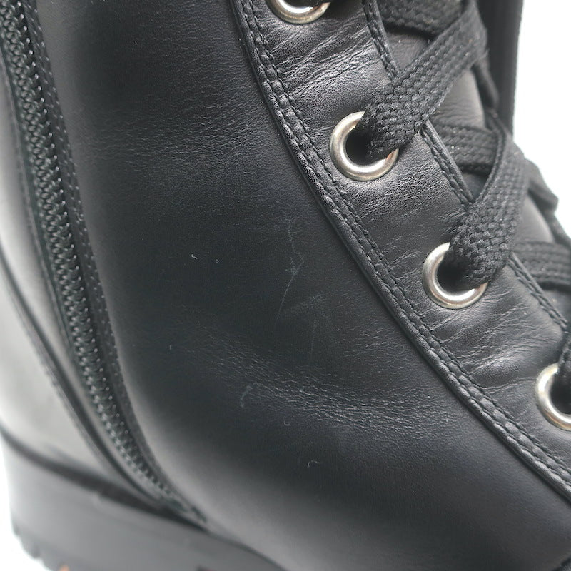 Christian Louboutin Croc Studded Cap Toe Combat Boots Black Leather Size 37