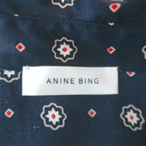 ANINE BING Billie Blouse Navy Medallion Print Satin Size Small 3/4 Sleeve Shirt