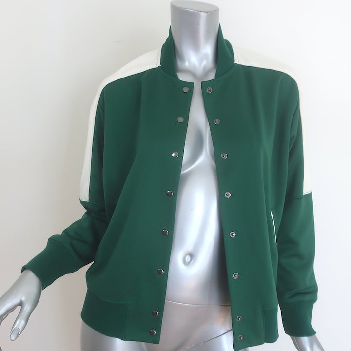 THE GREAT track jacket in Clover Green &amp; White, pre-owned and gently worn, luxe sporty outerwear — Size 1