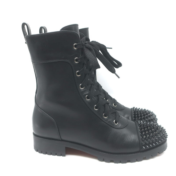 Christian Louboutin Croc Studded Cap Toe Combat Boots Black Leather Size 37