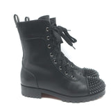 Christian Louboutin Croc Studded Cap Toe Combat Boots Black Leather Size 37