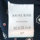 ANINE BING Billie Blouse Navy Medallion Print Satin Size Small 3/4 Sleeve Shirt